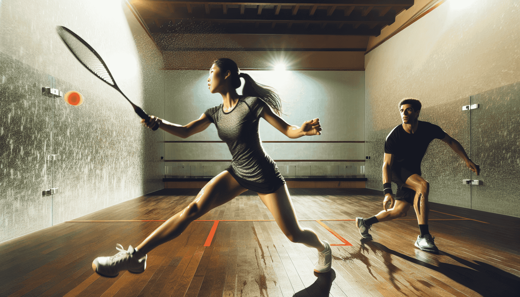 Campo da squash con giocatori in azione